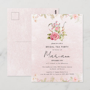 Floral Teapot Bridal Shower Tea Party Invitation Postcard