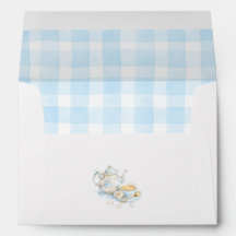 Floral Teapot Cup Of Tea Blue Bow Gingham