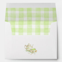 Floral Teapot Cup Of Tea Green Bow Gingham