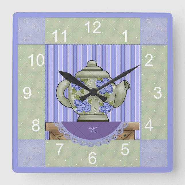 Floral Teapot Quilt Block Clock (Front)