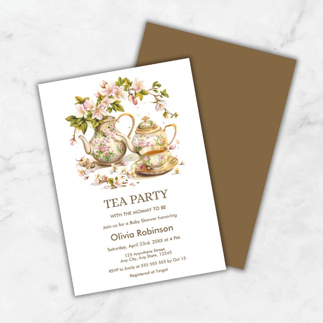 Floral Teapot Tea Party Time for Tea Baby Shower  Invitation (Floral Teapot Tea Party Time for Tea Baby Shower Invitation )