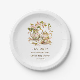 Floral Teapot Tea Party Time for Tea Baby Shower Paper Plate