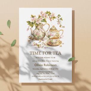 Floral Teapot Time for Tea Baby Shower  Invitation