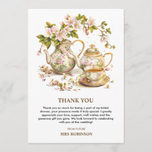 Floral Teapot Time for Tea Bridal Shower Thank You Card