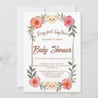  Floral Teddy Bear Baby Shower Invitation Neutral 