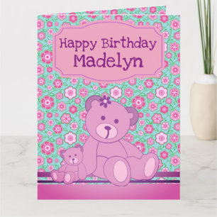 Floral Teddy Bear Birthday Card