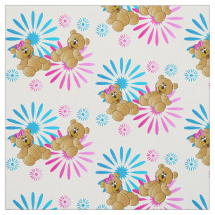 Floral Teddy Bear   Changeable Background Colour Fabric