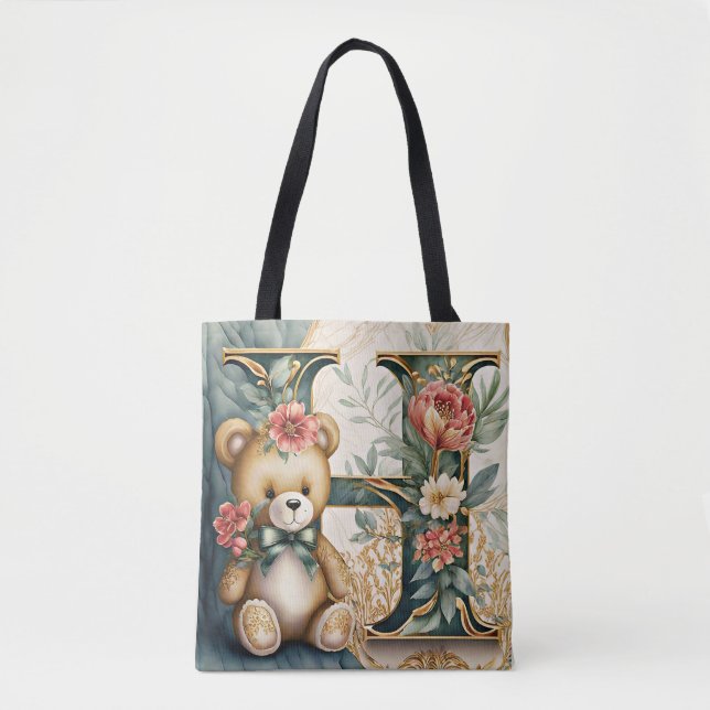FLoral Teddy Bear letter H Tote Bag (Front)
