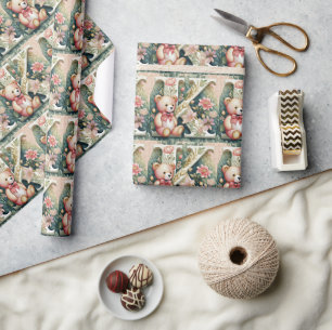 FLoral Teddy Bear letter K Wrapping Paper