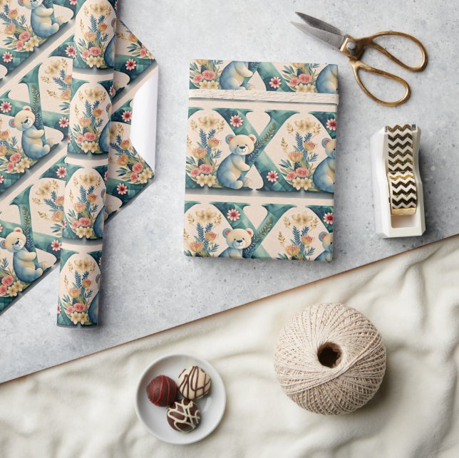 FLoral Teddy Bear letter X Wrapping Paper (Crafts)