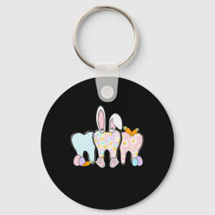 Floral Teeth Bunny Ears Dental Squad Happy Easter  Keychain