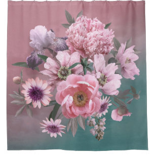 Floral template. Beautiful flowers peonies and iri