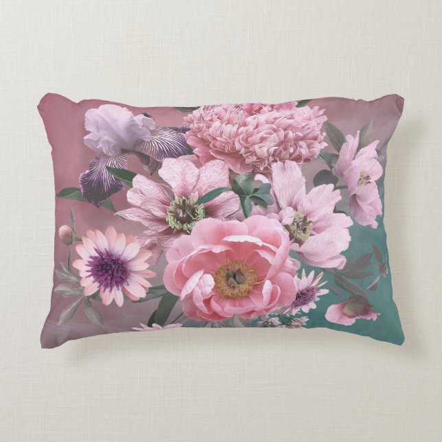 Floral template. Beautiful flowers peonies and iri Accent Pillow (Front)