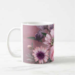 Floral template. Beautiful flowers peonies and iri Coffee Mug