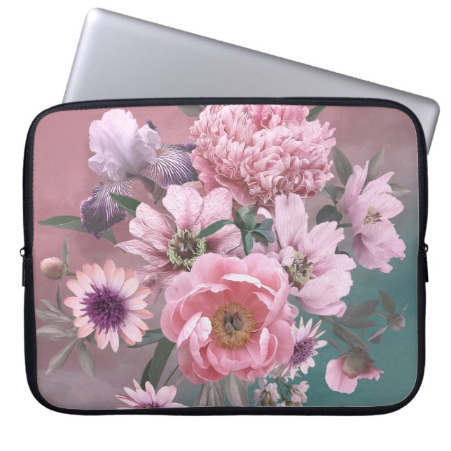 Floral template. Beautiful flowers peonies and iri Laptop Sleeve (Front)