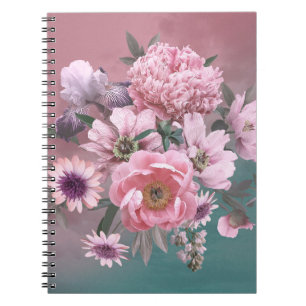 Floral template. Beautiful flowers peonies and iri Notebook