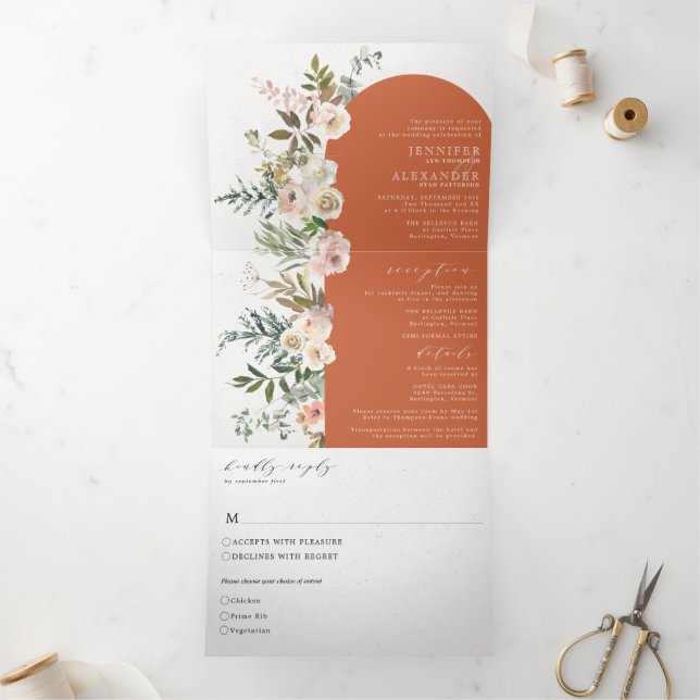 Floral Terracotta All in One Wedding Tri-Fold (Inside)
