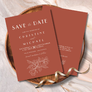 Floral Terracotta Elegant Wedding Save The Date