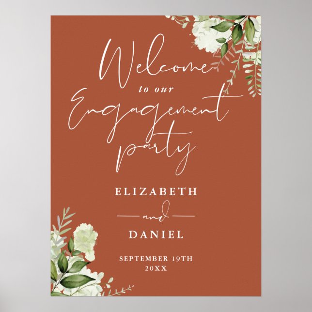 Floral Terracotta Engagement Party Welcome Sign (Front)