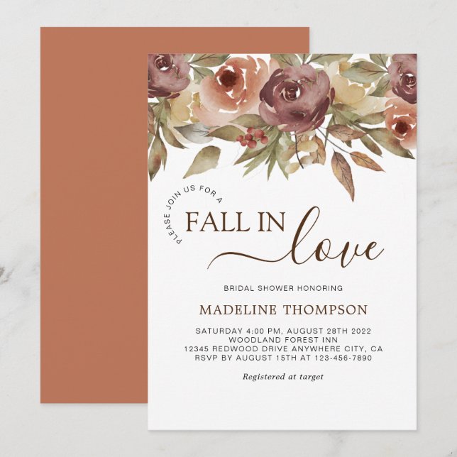 Floral Terracotta Fall in Love Bridal Shower Invitation (Front/Back)