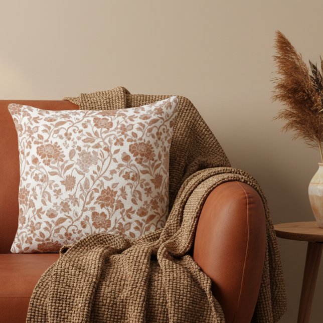 Floral Terracotta Toile Pattern Throw Pillow ( Add a touch of rustic charm to your home with this Floral Terracotta Toile Pattern Throw Pillow! )