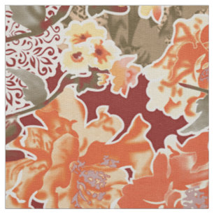Floral Textile Lace   Red Orange Vintage Print Fabric