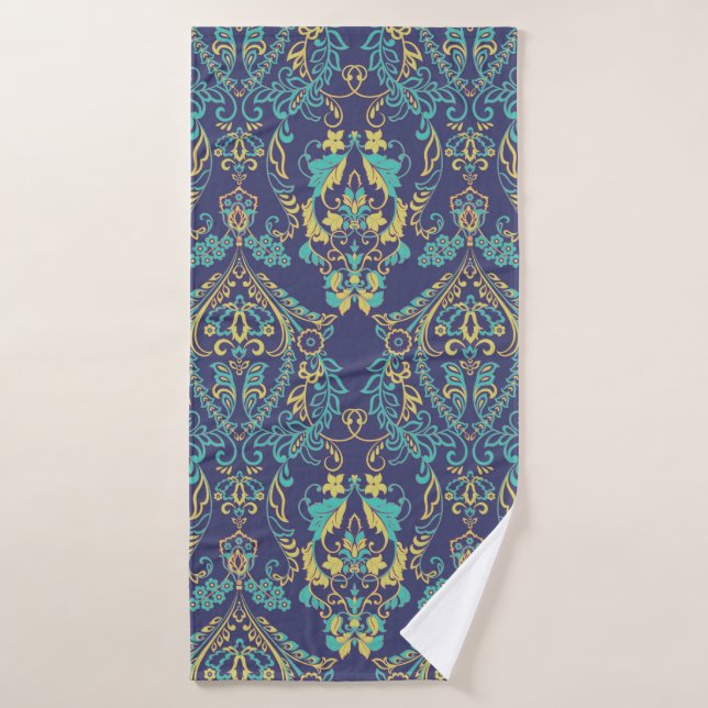  Floral texturé. Damask motif vintage. (Serviette de bain)