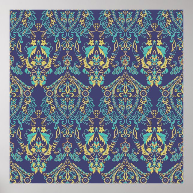  Floral textured. Damask Seamless vintage pattern. Poster (Front)