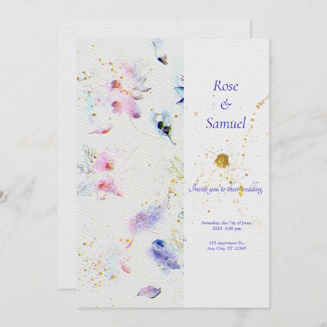 Floral Textured Paper Glitter Wedding Invitation (Front/Back)