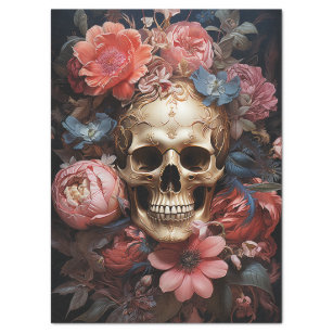 Floral Textured Skull Decoupage Tissue Paper