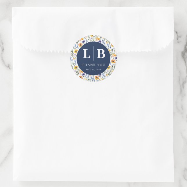 Floral Thank You Card Classic Round Sticker (Bag)
