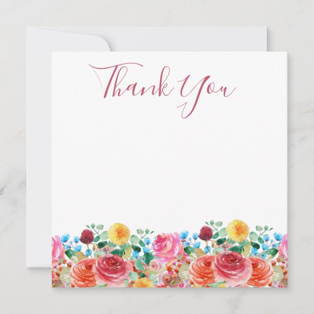 Floral Thank you Cards Pink Red Blue Yellow (Front)