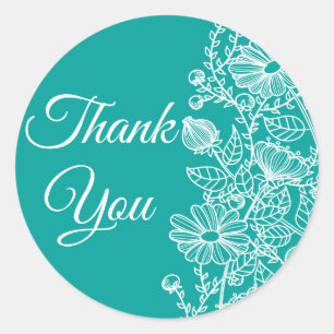 Floral Thank You Daisies Blue Teal Wedding Classic Round Sticker