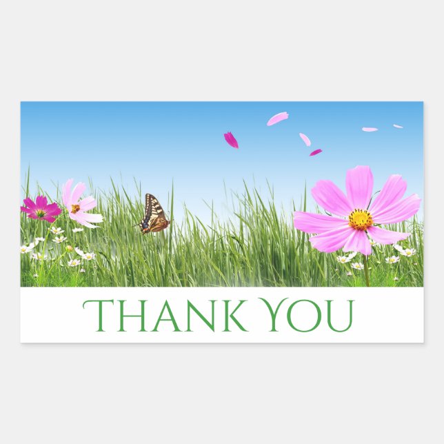 Floral Thank You Daisy Flowers, Blue Sticker (Front)