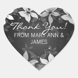 Floral Thank you Exotic Blooms Black Heart Sticker