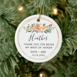 Floral Thank you for being Maid of Honour Ceramic Ornament