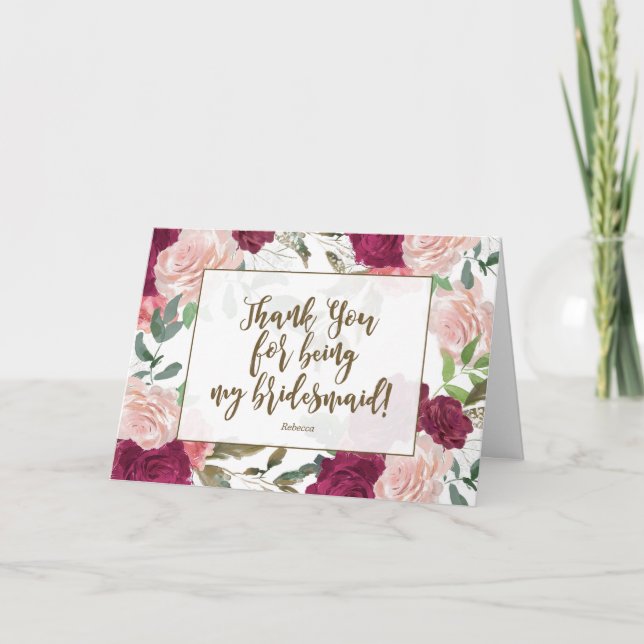 floral thank you for being my bridesmaid card (Front)