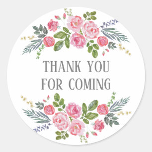 Floral Thank you for coming. Pink rose baby shower Classic Round Sticker