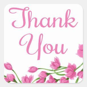 Floral Thank You Fuchsia Pink Flowers Square Sticker