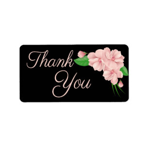 Floral Thank You Pink & Black Flower - Wedding Label