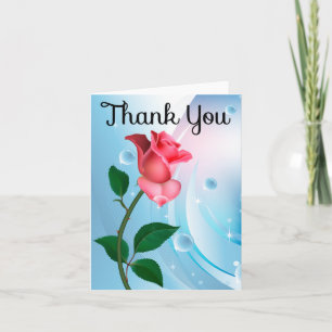 Floral Thank You Pink Rose Flower Blue Abstract Card