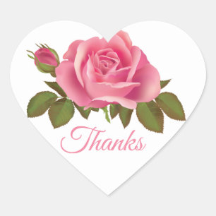Floral Thank You Pink Rose Flower Wedding Party Heart Sticker