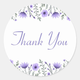 Floral Thank You Purple Flowers Wedding Classic Round Sticker