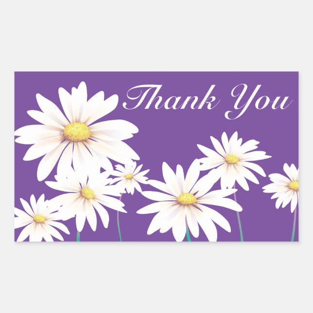 Floral Thank You Purple White Daisy Flower Sticker (Front)