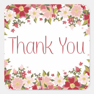 Floral Thank You Red Burgundy & Pink Flowers Square Sticker