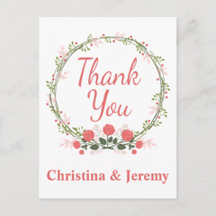 Floral Thank You Rose Flower Wreath Personalized Postcard