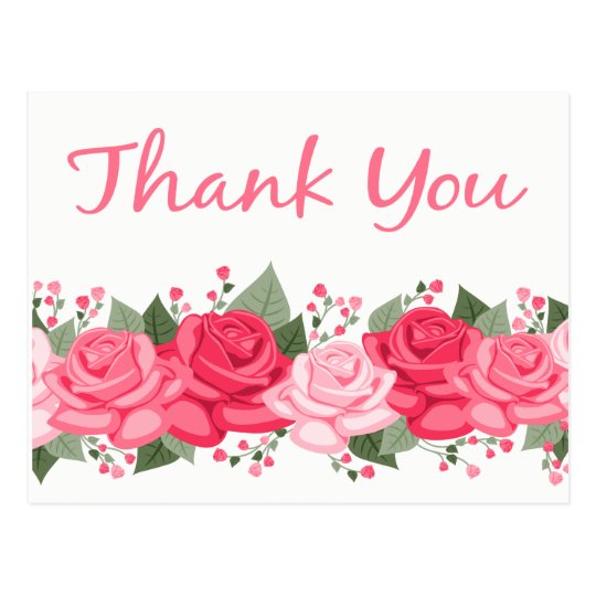 Floral Thank You Rose Flowers Pink White Wedding Postcard