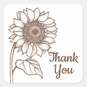 Floral Thank You Sunflower Brown Flower Wedding Square Sticker