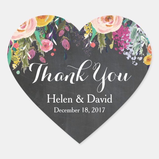 Floral Thank You Wedding Favour Stickers (Front)
