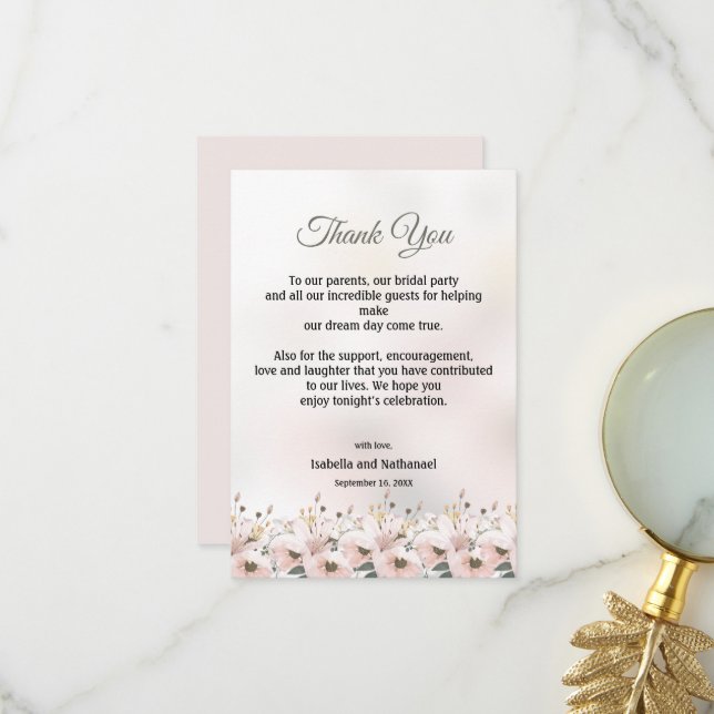 Floral Thank You Wedding Reception Card (Front/Back In Situ)